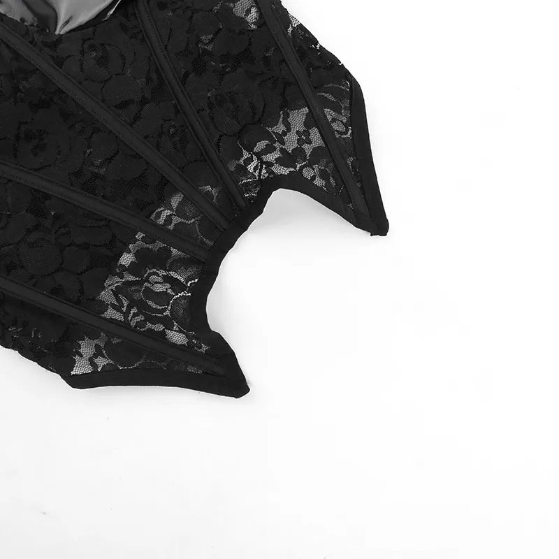 Gothic Bat Leather And Lace Vest Top