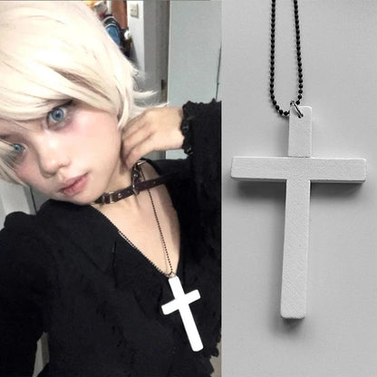 Gothic Alt Goth Large Wood Cross Pendant Necklace (available in 3 colors)