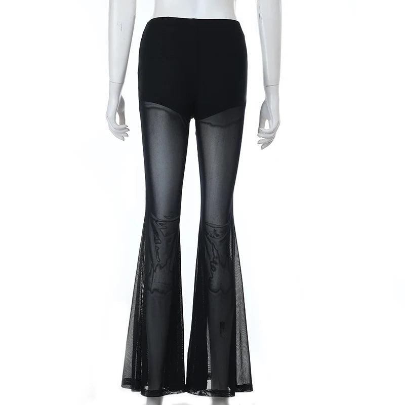 Gothic Alt Goth See Through Sheer Flare Pants