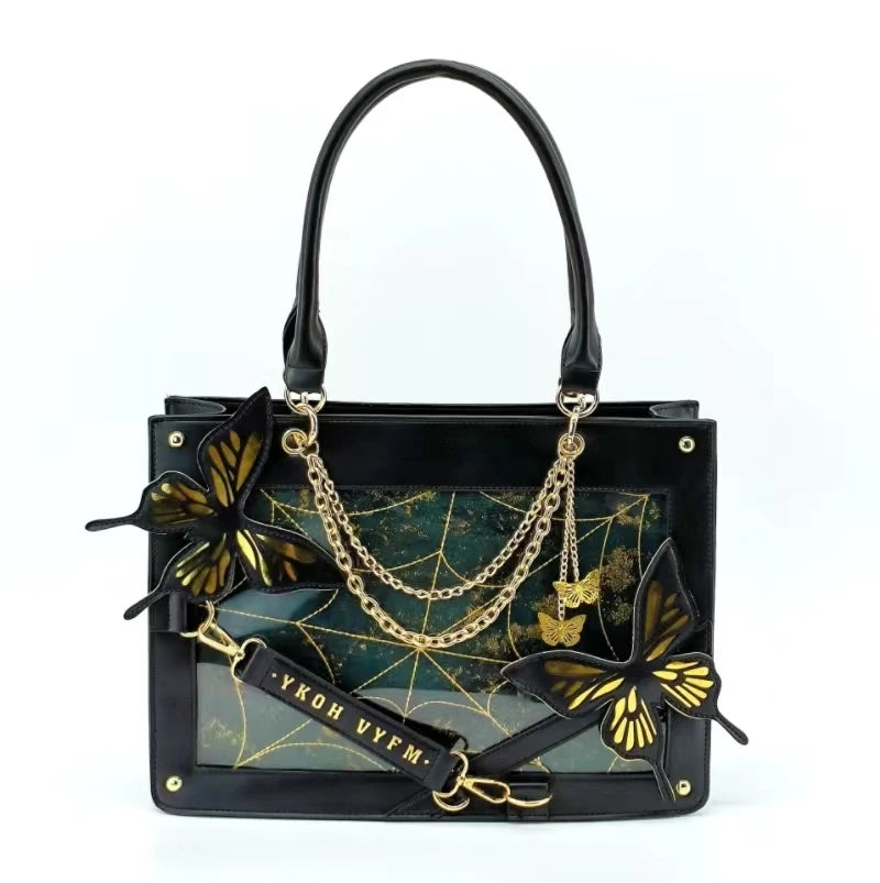 Gothic Y2K Alt Goth Butterfly Spider Web Letter Chain Handbag Lolita Shoulder Bag (available in 6 colors)