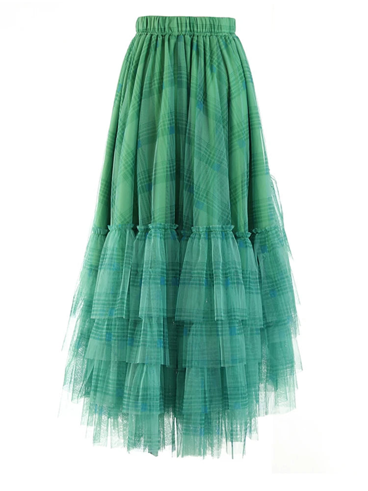 Gothic Grunge Y2K Alt Goth Plaid Mesh Irregular Skirt (available in 4 colors)