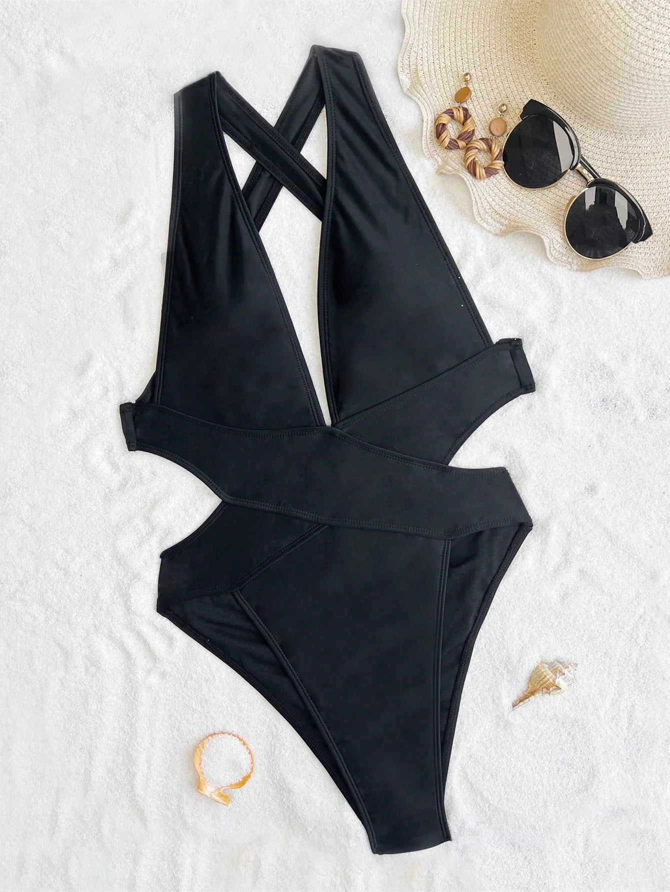 Gothic Summer Deep V Neck One Piece Swimsuit