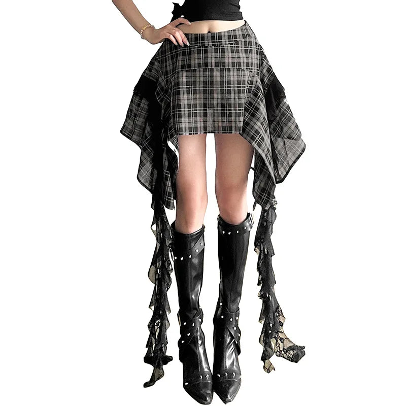 Alt Gothic Y2K Plaid Irregular Design Mini Skirt