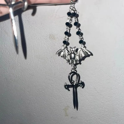 Gothic Vampire Goth Ankh Cross Bat Earrings