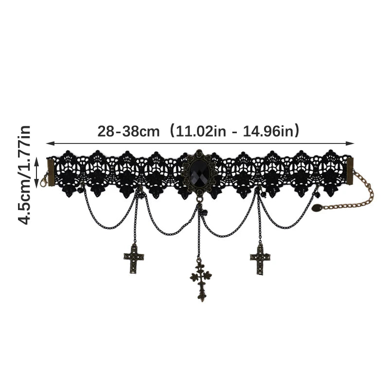 Gothic Victorian Goth Adjustable Lace Cross Choker Necklace