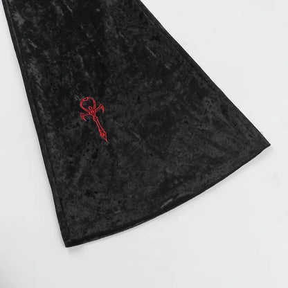 Gothic Alt Goth Ankh Cross Velvet Flare Pants