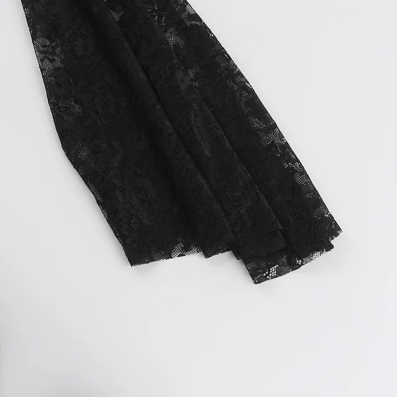 Gothic Alt Goth Cold Shoulder Bell Lace Sleeves Halter Mini Dress