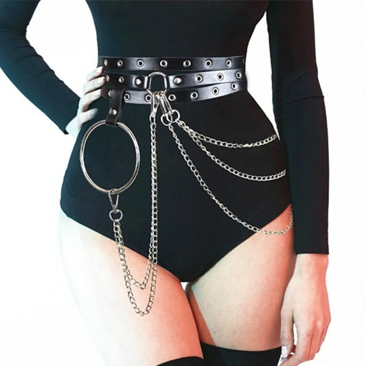 Gothic Faux Leather Multi Strap Chain Belt