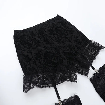 Gothic Harajuku Alt Goth Lace Patchwork Hollow Out High Waist Flare Pants