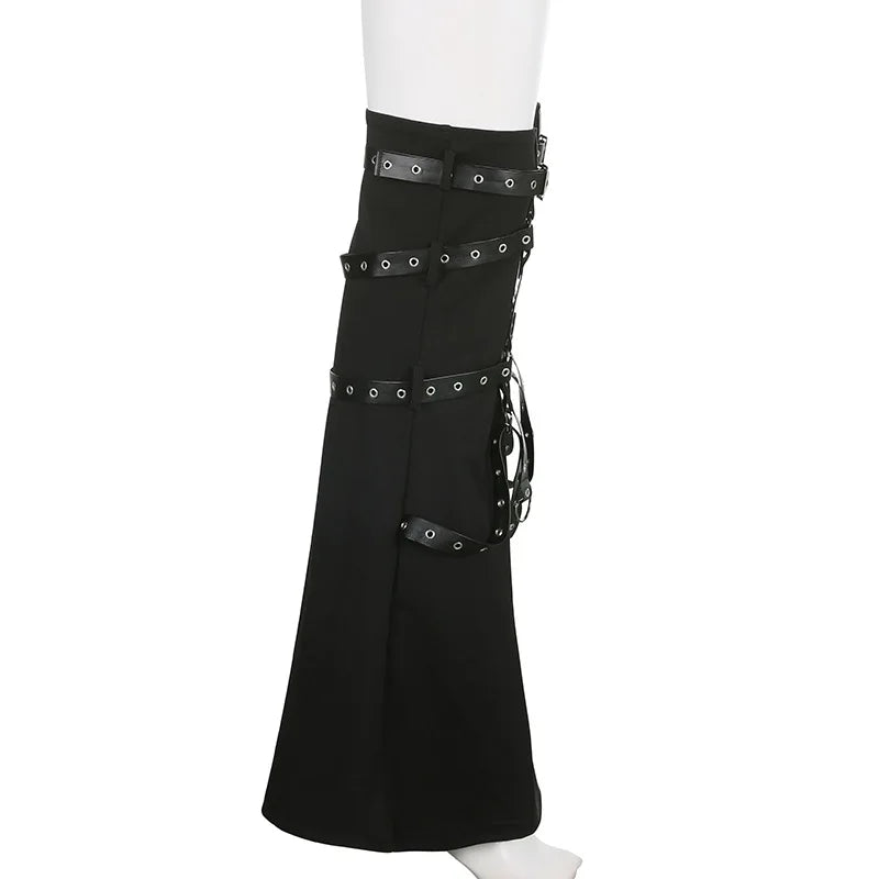 Alt Gothic Cybergoth Eyelet Strap Patched Leg Warmers