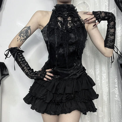 Gothic Romantic  Lace Patchwork Sleeveless Top