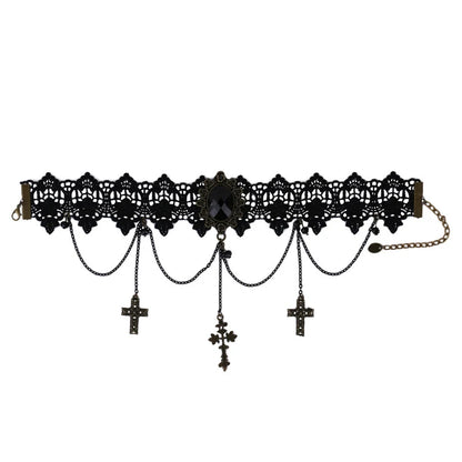Gothic Victorian Goth Adjustable Lace Cross Choker Necklace
