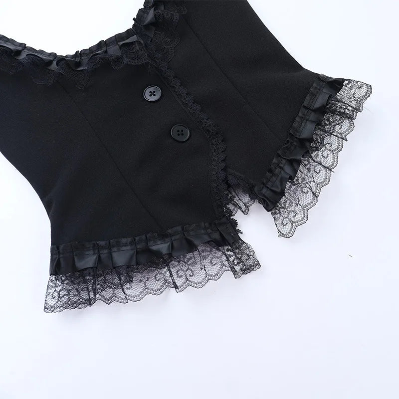 Gothic Alt Goth Halter Lace Trim Corset Waist Coat Top