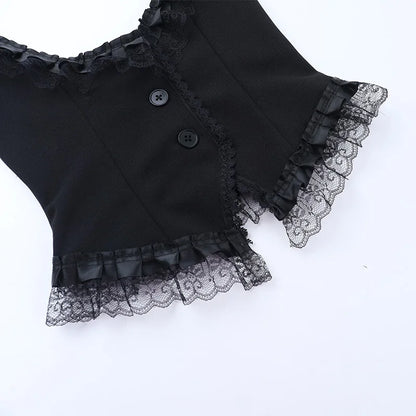 Gothic Alt Goth Halter Lace Trim Corset Waist Coat Top