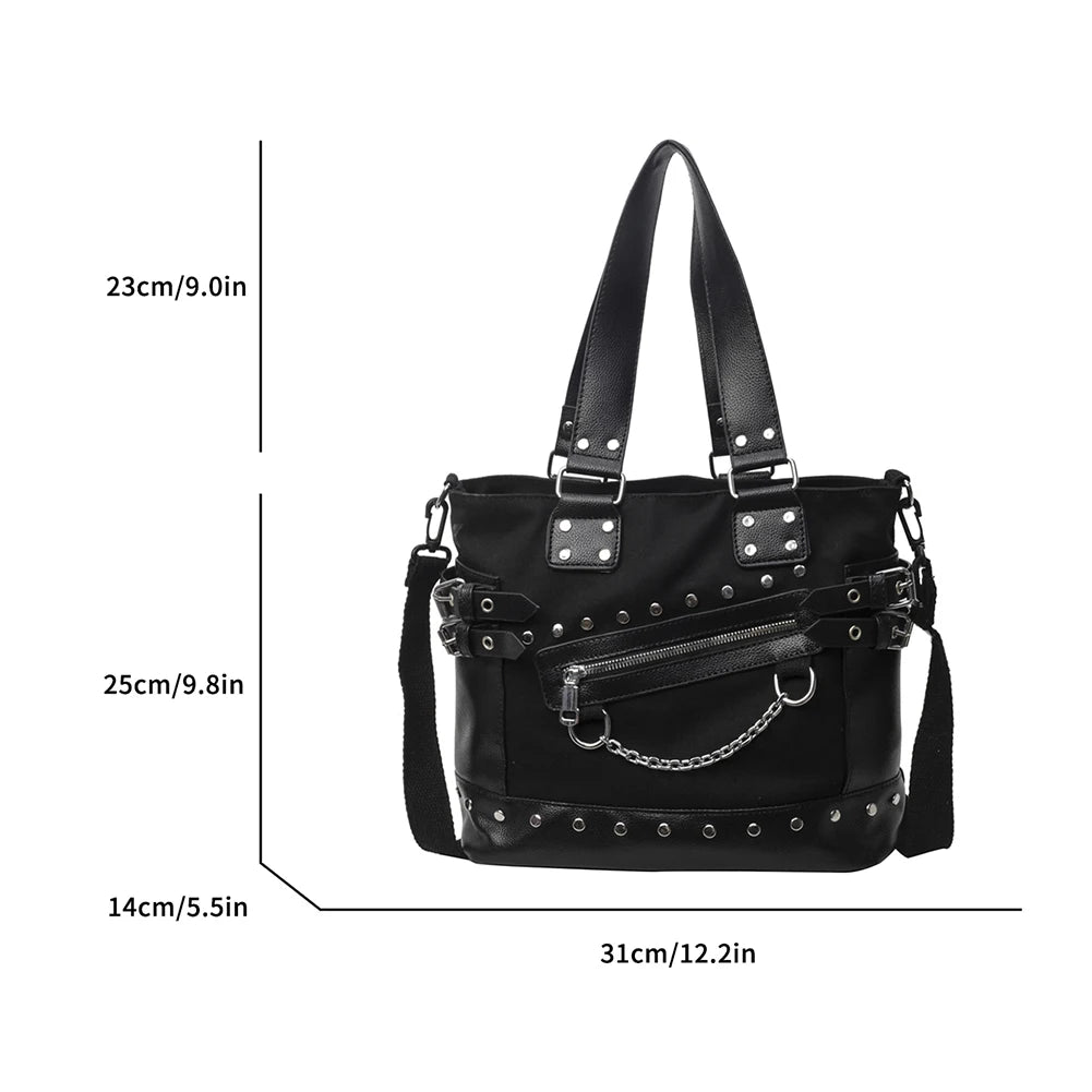 Gothic Alt Rivet Canvas Tote Handbag Shoulder Bag