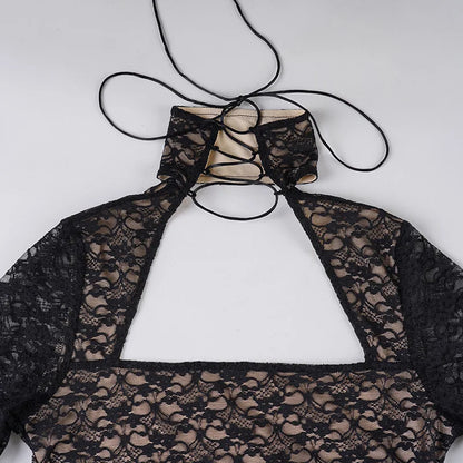 Gothic Alt Goth Square Collar Lace Mini Dress