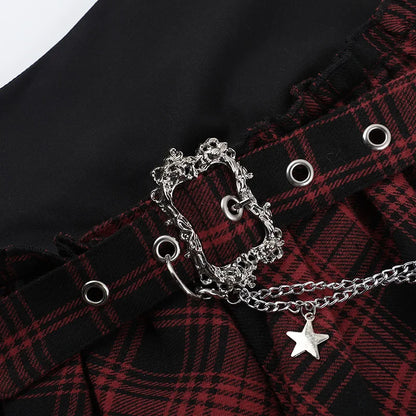 Gothic Grunge Alt Goth Harajuku Black Red Plaid Irregular Hem Mini Skirt