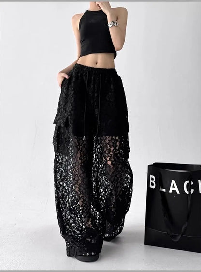 Gothic Y2K Summer Lace Wide Leg Pants (available in 2 colors)