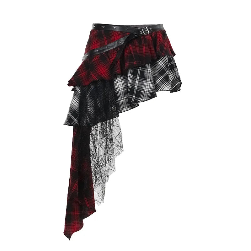 Alt Gothic Grunge Irregular Hem Layered Plaid Mini Skirt