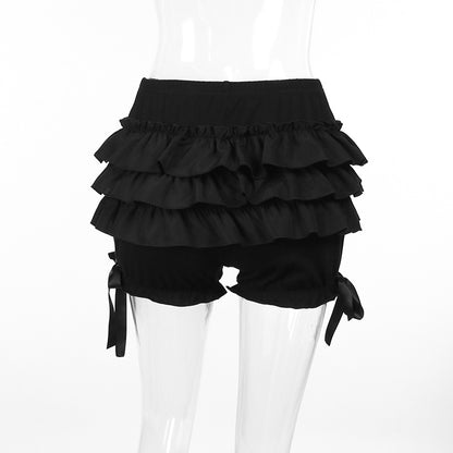 Gothic Alt High Waist Layered Ruffles Bloomer Shorts