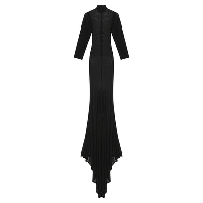 Gothic Romantic Vampire Goth Lantern Sleeve Mesh See Through Court Train Long Dress