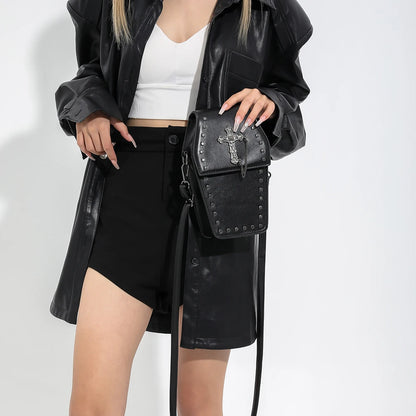 Gothic Cross Coffin Shaped PU Leather Crossbody Bag