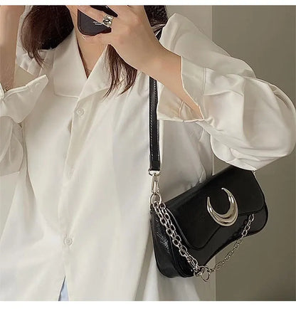 Gothic  Dark Alt Goth Luna Moon Chain Small Shoulder Bag