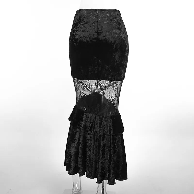 Gothic Lace Velvet Mermaid Skirt