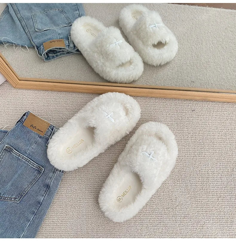 Y2K Cybergoth Faux Fur Slip On Furry Slides Slippers