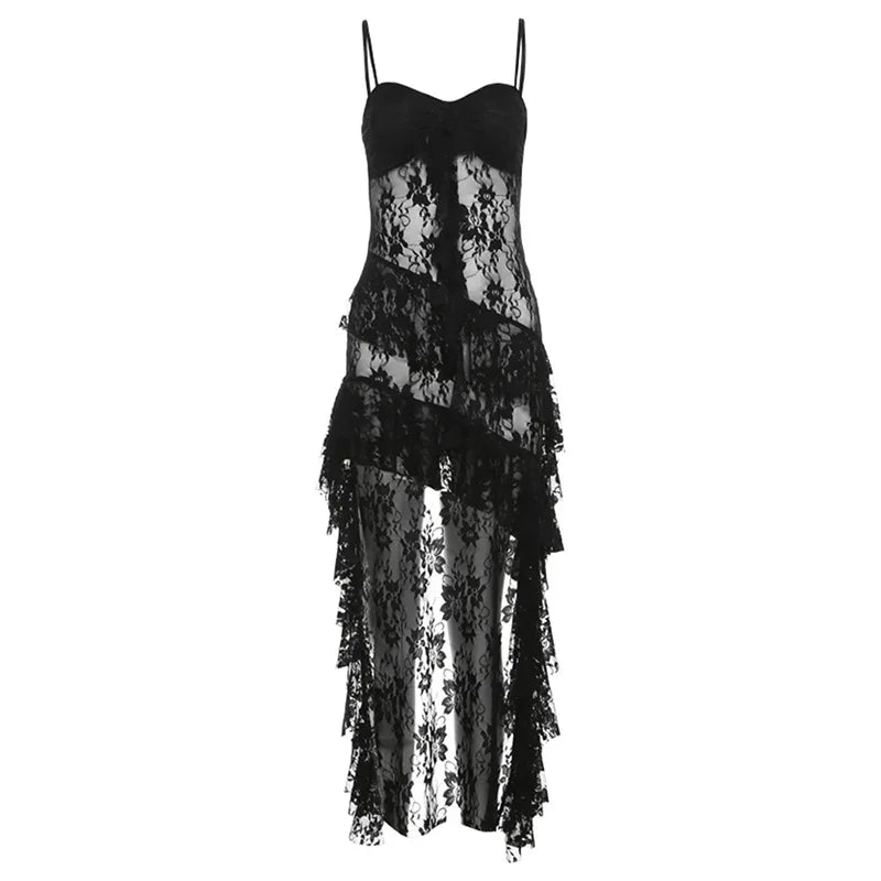 Alt Gothic Y2K Irregular Ruffled Lace Top Dress (available in 2 colors ROCK 'N DOLL Alt Gothic Y2K Irregular Ruffled Lace Top Dress (available in 2 colors ROCK 'N DOLL