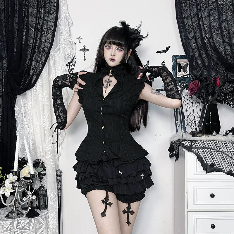 Gothic Classic Slim Wasit Shirt Blouse Top