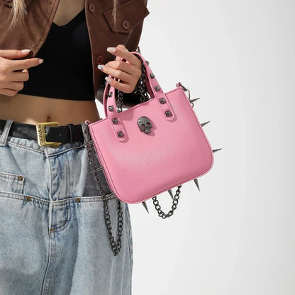 Gothic Alt Goth Cross Skull Spikes Chain Strap Crossbody Bag (available in 3 colors)