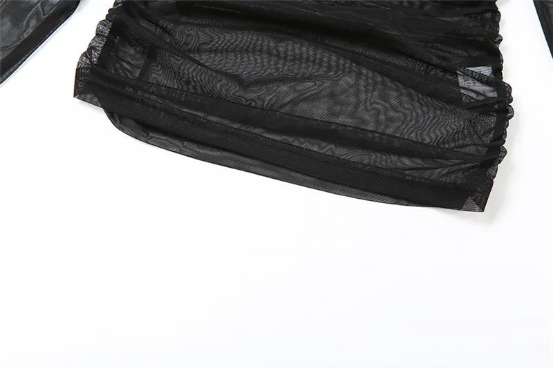 Gothic Alt Goth Off Shoulder Sheer Mesh Long Sleeve and Inner Tube Top Set