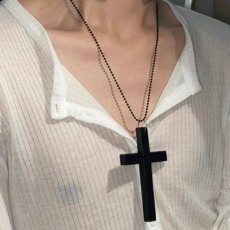 Gothic Alt Goth Large Wood Cross Pendant Necklace (available in 3 colors)
