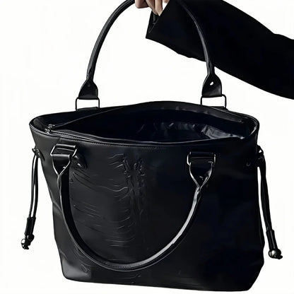 Gothic Alt Goth Embossed Skeleton Large Capacity Tote Shoulder Bag  Handbag