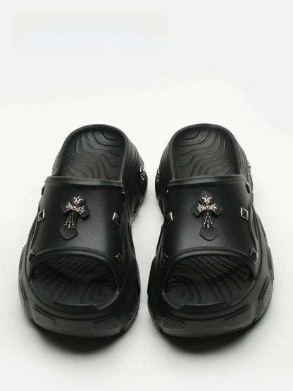Gothic Alt Goth Cross Outdoor Platform Slippers Sandals (available in 3 colors)