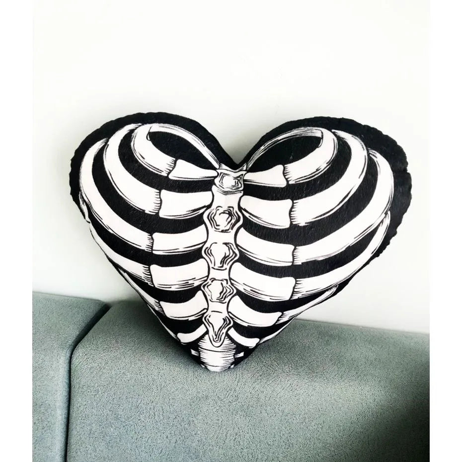 Gothic Skeleton Heart Pillow Cushion