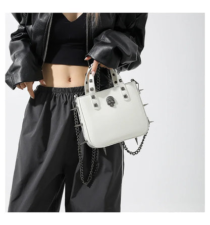 Gothic Alt Goth Cross Skull Spikes Chain Strap Crossbody Bag (available in 3 colors)