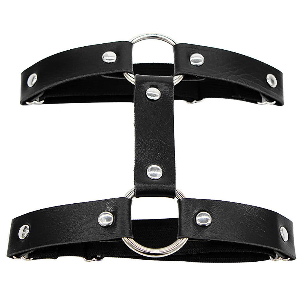Gothic Alt Goth Faux Leather O-Ring Double Strap Leg Harness (available in 5 colors)