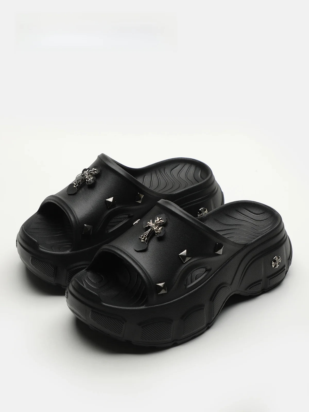 Gothic Alt Goth Cross Outdoor Platform Slippers Sandals (available in 3 colors)