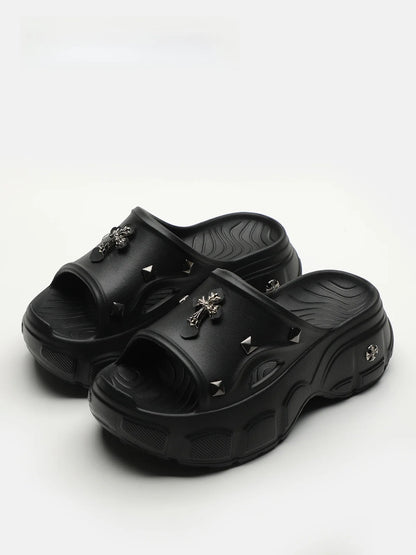 Gothic Alt Goth Cross Outdoor Platform Slippers Sandals (available in 3 colors)