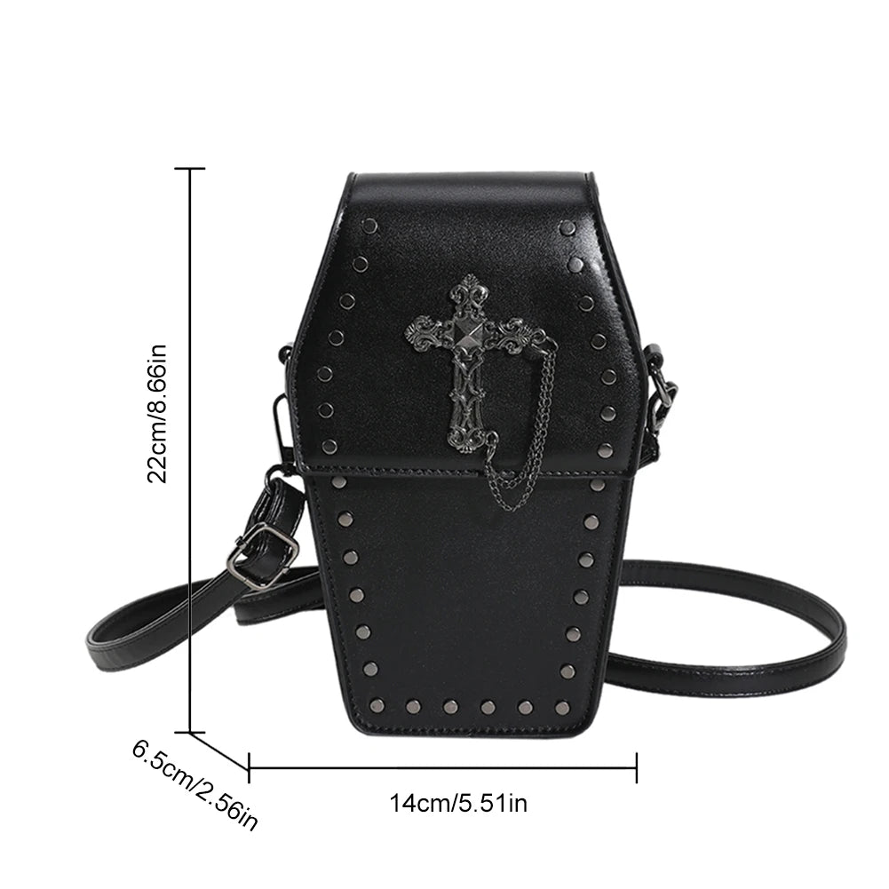 Gothic Cross Coffin Shaped PU Leather Crossbody Bag