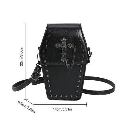 Gothic Cross Coffin Shaped PU Leather Crossbody Bag