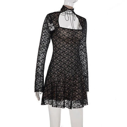 Gothic Alt Goth Square Collar Lace Mini Dress