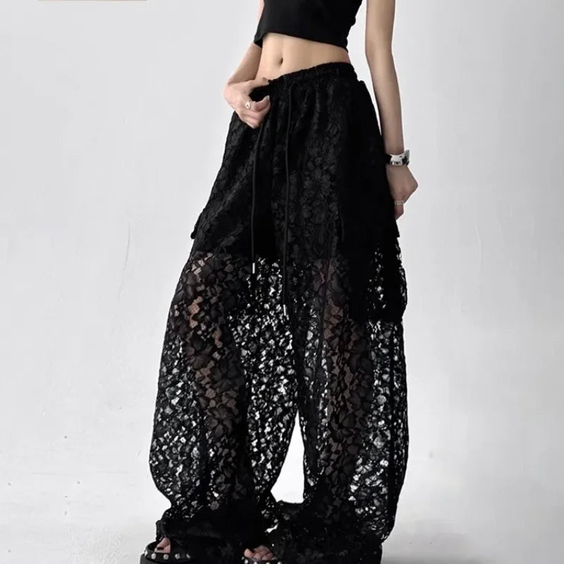 Gothic Y2K Summer Lace Wide Leg Pants (available in 2 colors)