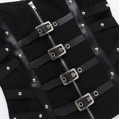 Gothic Faux Leather Buckle Strapless Corset Top