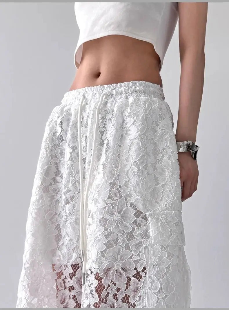 Gothic Y2K Summer Lace Wide Leg Pants (available in 2 colors)