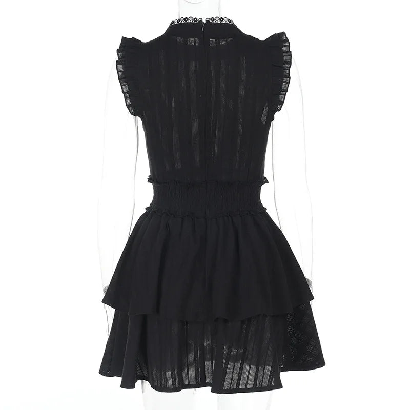 Gothic Corporate Goth Lace Patchwork High Waist Mini Dress