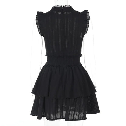 Gothic Corporate Goth Lace Patchwork High Waist Mini Dress
