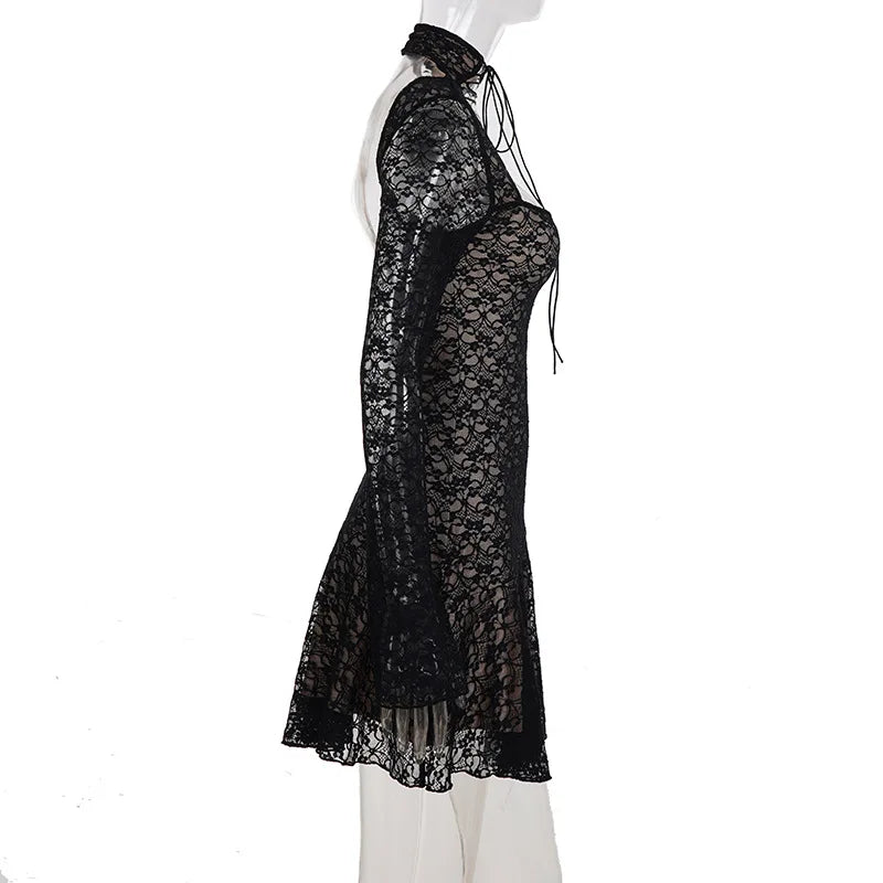Gothic Alt Goth Square Collar Lace Mini Dress